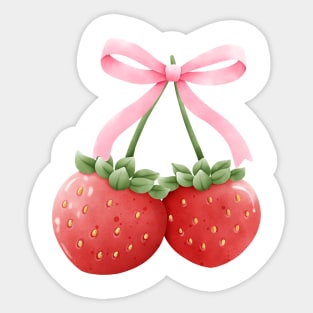 Coquette Aesthetic Pink Bow Strawberries Sticker